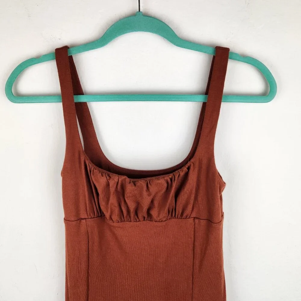 Aritzia Wilfred Free Orbit Ruched Mini Dress in Rich Copper sz S - Picture 4 of 8